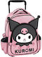 Graffiti Face Kuromi School Bag Trolley Kindergarten with Water Bottle Holder Pink 24 x 11 x 30cm