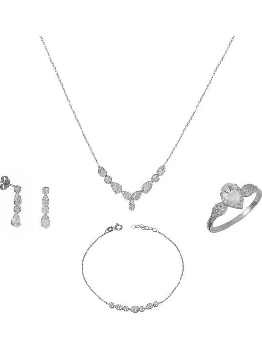 Set with Necklace , Earrings & Ring from White Gold 9K with Stones