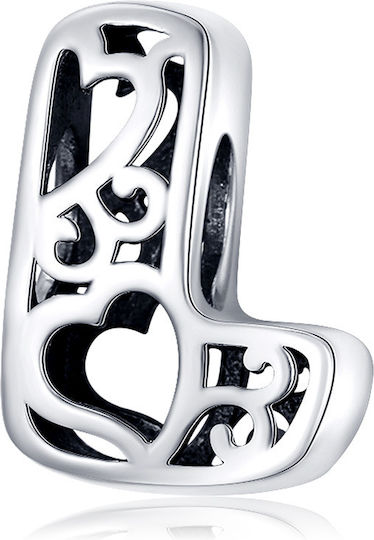 Ασημενιο Charm 925 Letter L Hearts Carved