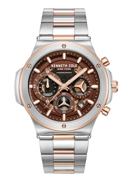 Kenneth Cole York Ανδρικό Ρολόι Χρονογράφος Μπαταρίας με Ασημί Μεταλλικό Μπρασελέ