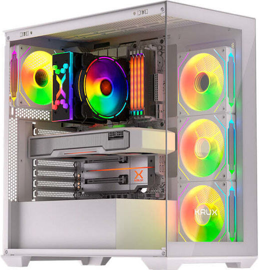 Krux Exo Gaming Midi Tower Κουτί Υπολογιστή με Πλαϊνό Παράθυρο και ARGB Φωτισμό Λευκό