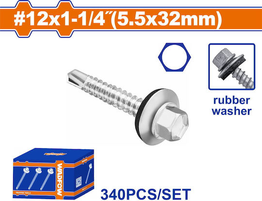 Wadfow Self-Piercing Sheet Metal Screw Hexagon Galvanized with Diameter M5.5 and Length 32mm 340pcs