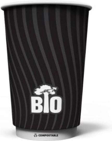 Einweg-Papierbecher Biologisch Abbaubar Relief Doppelwandig Wasserbasiert Baum Schwarz 16oz Verpackung/25 Stück