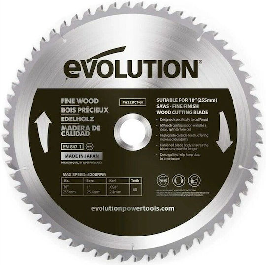 Δίσκος 255mm Ξύλου Καθαρής Κοπής Fw255tct-60 Evolution #fw255tct-60