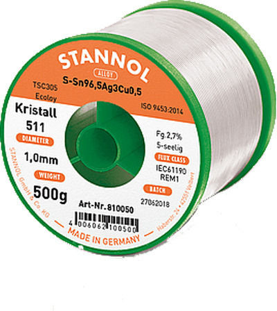 Stannol Kristall 511-810050 Solder Wire 500g 1mm