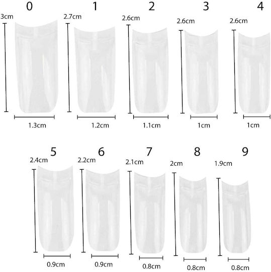 500 Nail Tips Square Transparent 10 Different Sizes Transparent