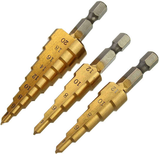 Drillpro 3pcs 1/4 Inch Hex Shank Hss Titanium Coated Step Drill Bit Set 3-12 4-12 4-20mm