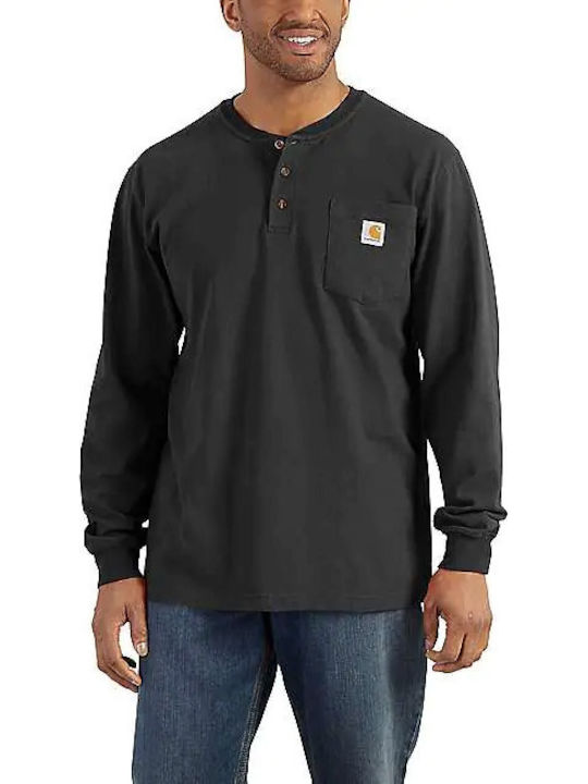 Workwear Pocket Henley L S Black Aνδρικη Μπλουζα Μαυρη/k128-blk