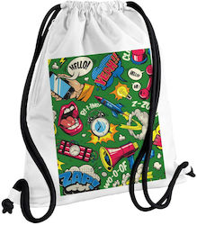 Pop Art Colorată Seamless Geantă Rucsac Tip Gymbag Cu Buzunar Alb 40x48cm și Șnururi Groase Pop Art Colorată Seamless Geantă Rucsac Tip Gymbag Cu Buzunar Alb 40x48cm și Șnururi Groase