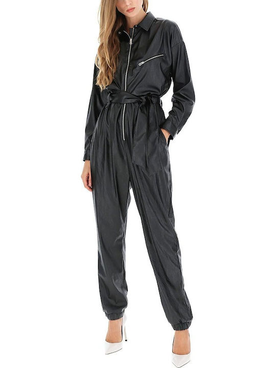 Imperial Faux Leather Jumpsuit Women Imperial Μαυρο Y303ygp-1900