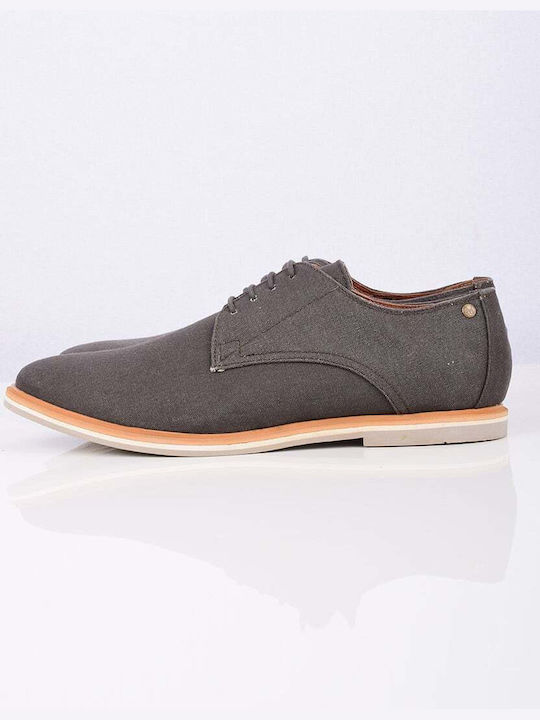 Frank Wright Herren Freizeitschuhe Grau Leder Mit Kleinem Metalllogo Des Hauses Oben An Der Ferse Normale Linie Mfw879.graphite Canvas