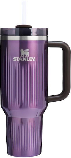 Stanley Quencher H2.0 Fluted Handled Tumbler Thermos Stainless Steel BPA Free 1.18lt Wisteria Shine with Straw and Handle