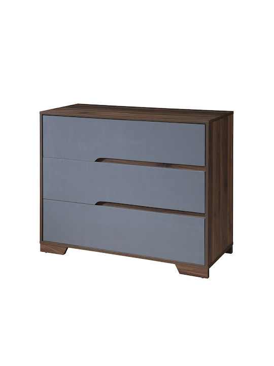 Συρταριέρα Креватокамарас Дървена Grooves с 3 чекмеджета Walnut Grey 100x45x80бр