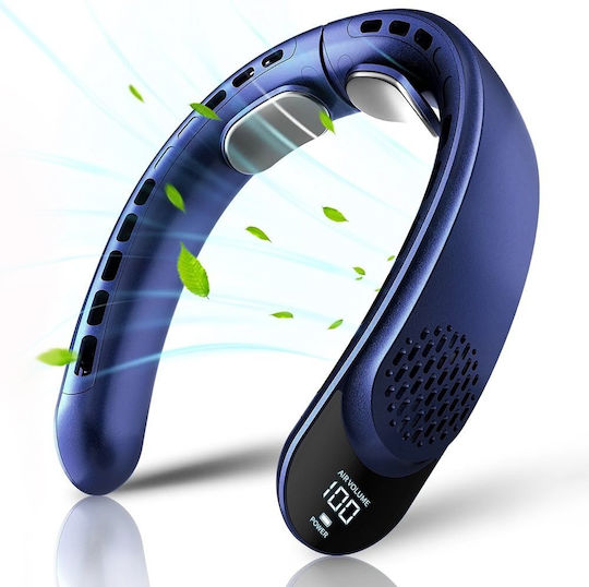Techsuit Neck Fan S8 Portable Digital Display 3 Wind Speeds 4000mAh 7300rpm Blue