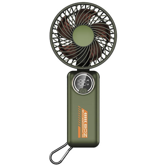 Techsuit Handheld Fan Premium Mini Z8 Digital Led Display Rechargeable Usb-c Port 3 Wind Speeds 2a 3600mah Green