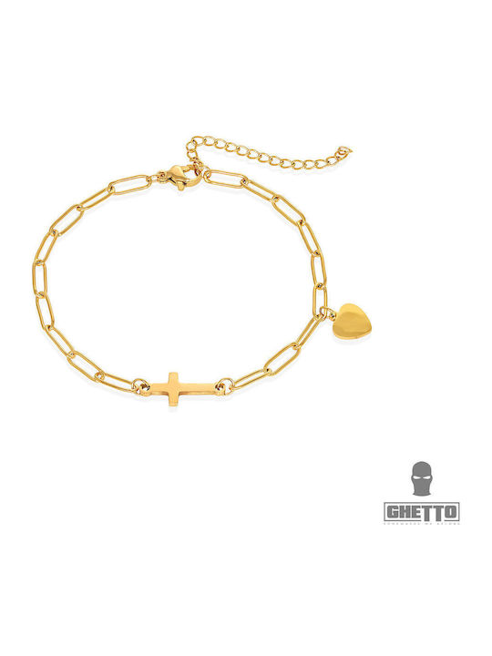 Ghetto Women's Bracelet with Cross design made of Steel Gold Plated