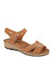Leather Women's Flat Sandals in Tabac Brown Color