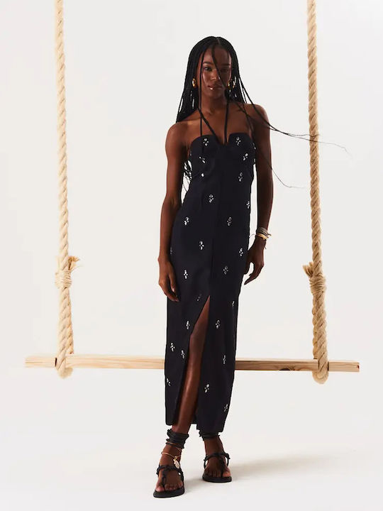 Summer Maxi Evening Dress  Back with Tearing Black