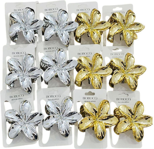 Hair Clips Claw Mirror Flower In Gold Silver 12 Pieces A16001
