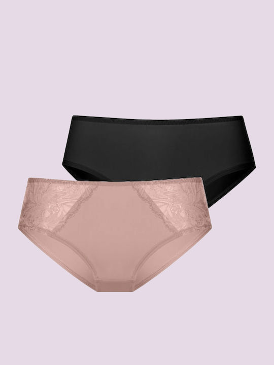 Women's Slip 2Pack with Lace Beige - Black