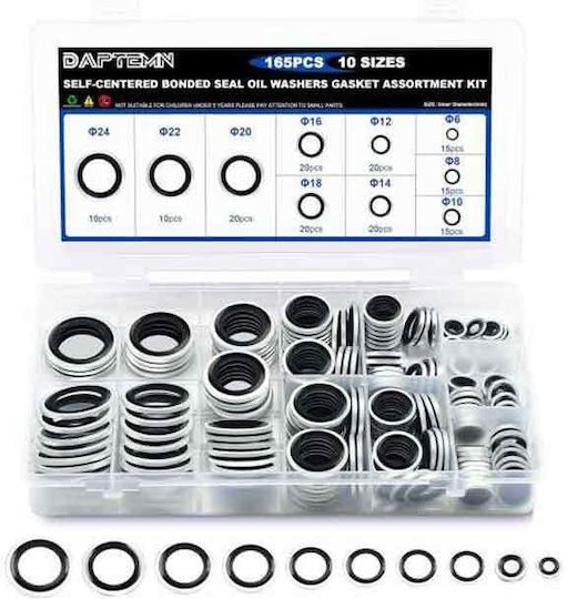 Σετ Τσιμούχες Στεγάνωσης 165τμχ Φ6 Φ24 Self-centered Bonded Seal Oil Washers Gasket Assortment Kit 0111600