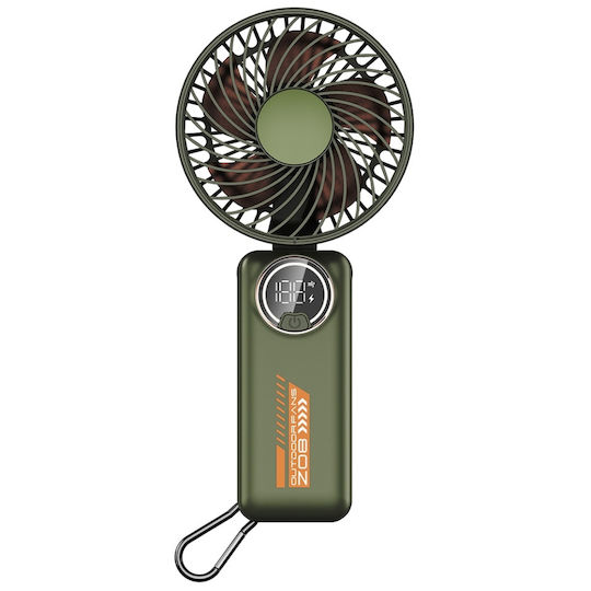 Portable Fan Led Display Z8 3 Speeds Usb-c 2a 3600mah Compact Lightweight Green