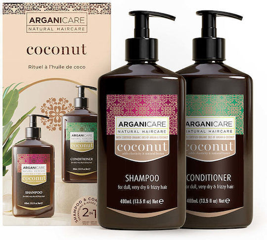 Arganicare Coconut Oil and Argan Oil Set de îngrijire a părului pentru hidratare pentru păr uscat cu Șampon, Balsam și Ulei 2buc