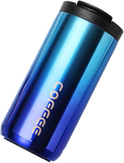 Uncle George Glass Thermos Stainless Steel 400ml Mouthpiece Blue with Mouthpiece