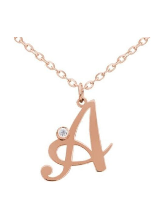 Personal Jewel Κολιέ Μονόγραμμα από Ροζ Επιχρυσωμένο Ασήμι με Ζιργκόν