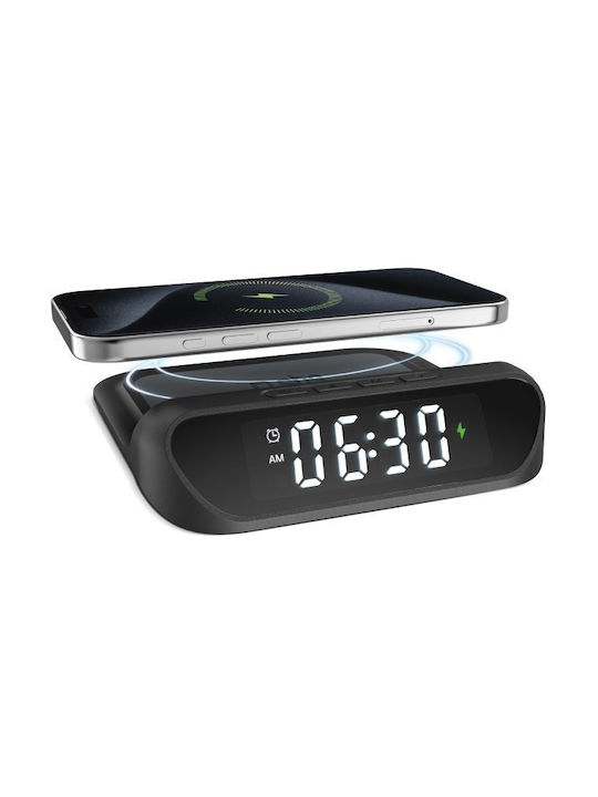 SBS Tabletop Digital Clock with Alarm & Wireless Charging
