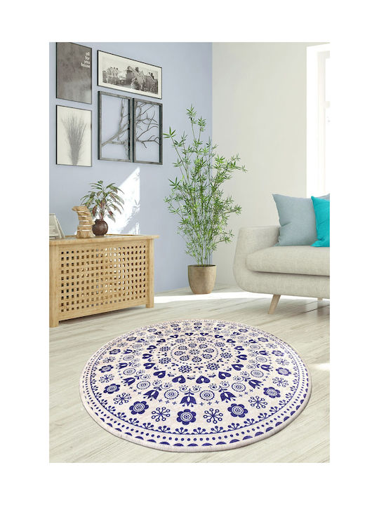 Conceptum Hypnose Venice Teppich Rund Synthetisch,Polyester/Cotton/Leather White-blue