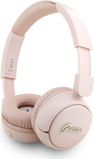 Guess Script Metal Logo Ασύρματα / Ενσύρματα On Ear Ακουστικά με 30 ώρες Λειτουργίας Ροζ