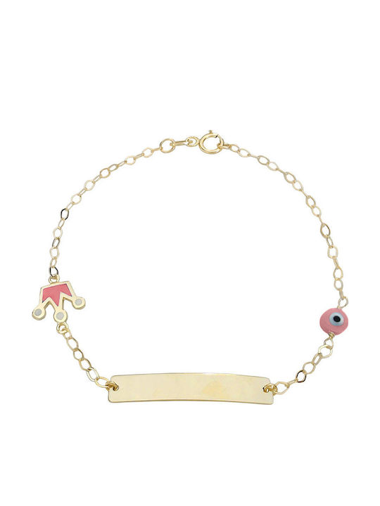 Daskalakis Kids Bracelet ID from Gold 14K with Crown & Baby Girl