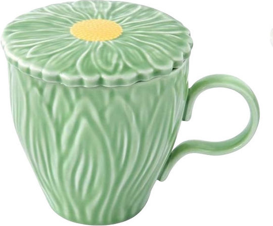 Marva Becher aus Porzellan mit Deckel Grün 350ml