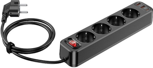 Hoco Πολύπριζο 4 Θέσεων με 2 USB-A και USB-C