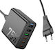 Hoco с 3 USB-A порта и 3 USB-C порта 75W Power Delivery / Quick Charge 3.0 Черен (C133A)