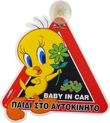 Auto Gs Σήμα Baby On Board Βεντούζα Tweety Κόκκινο 20158
