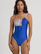 One Piece Swimsuit with One Shoulder Floral Blue