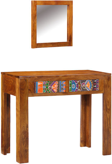 Bodenstehende Schminktisch aus Massivholz Braune Massivholz mit Spiegel 90x45x75cm