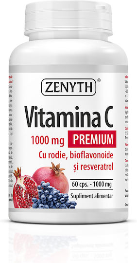 Zenyth Vitamina C cu Rodie pentru Întărirea Imunității, Pielii și Acțiune Antioxidantă 1000 mg 60 Capsule