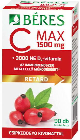 Béres Vitamin C 1500 mg + Vitamin D3 3000 IU Retard Vitamina pentru Întărirea Sistemului Imunitar, Pielea & Acțiune Antioxidantă Energie 30 Tablete