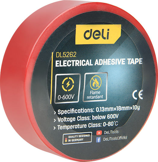 Deli Insulation Tape 18mm x 9.15m Red