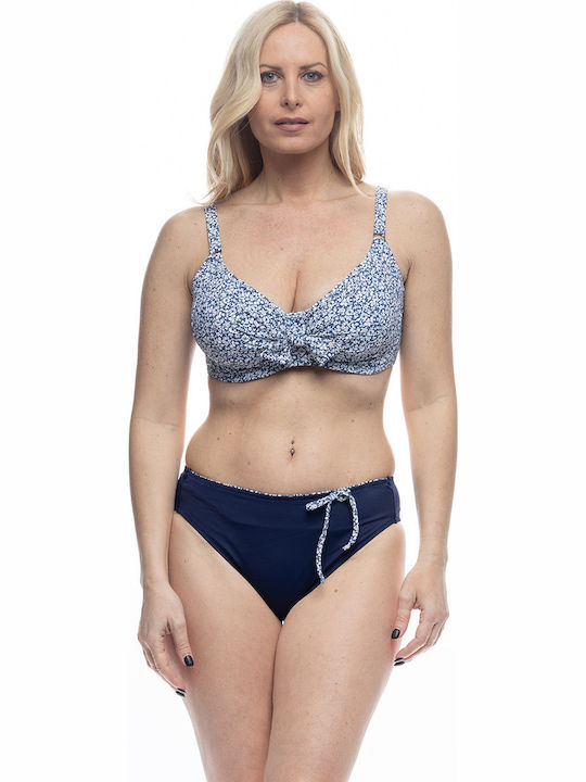 Underwire Bikini Set Bra & Slip Bottom with Adjustable Straps Blue Floral