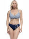 Underwire Bikini Set Bra & Slip Bottom with Adjustable Straps Blue Floral