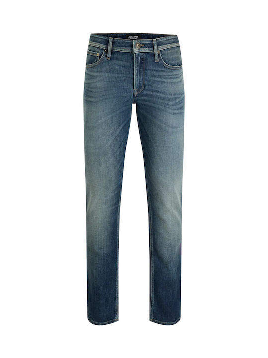 Men's Elastic Jeans Pants with Regular Straight Fit Blue Denim