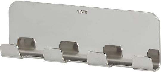 TIGER Άγκιστρο Μπάνιου 4 Θέσεων με Βίδες ​15.5x2cm Inox Γκρι