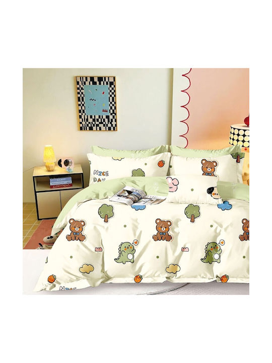 Pucioasa Conținut set Husă de pilotă pentru copii Dublă cu 2 fețe de pernă Bumbac Verde 200x230cm
