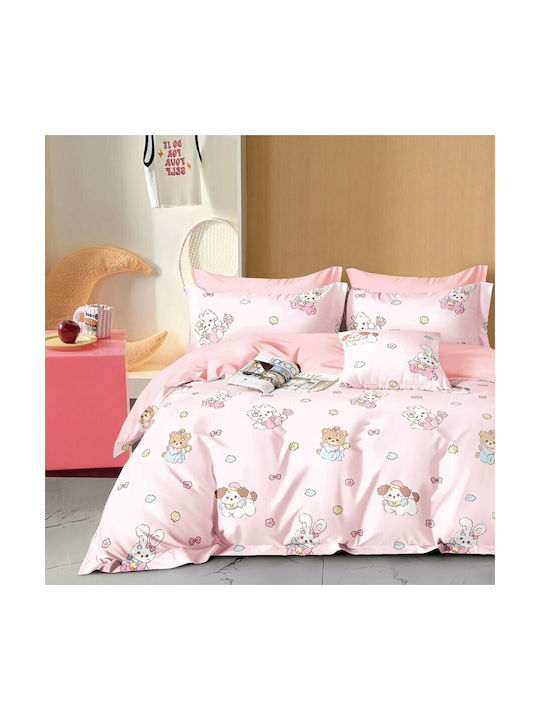 Pucioasa Conținut set Husă de pilotă pentru copii Dublă cu 2 fețe de pernă Bumbac Roz 200x230cm