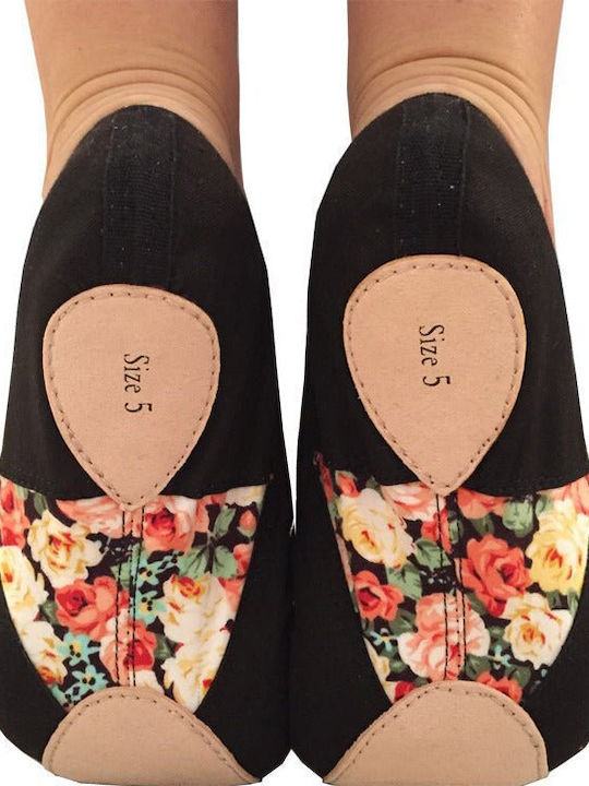 Plie Basilica Helen Troy Floral textile Pantofi de dans Balet Negri
