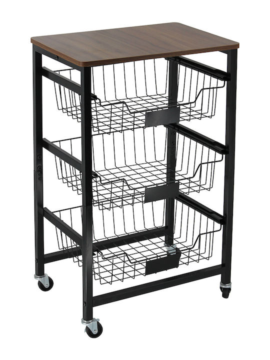 Keskor Kitchen Trolley Metallic 3 Tiers Black 42x31x69.5cm